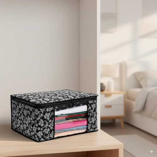 Image of Non-Woven Wardrobe Organizer Bags (Set of 3, Multicolor) | Heavy-Duty Strong Zipper Clothes Storage Covers | Foldable Dust-Proof Closet & Bedroom Organizer for Sarees, Blankets & Seasonal Garments