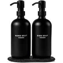 MaisoNovo Glass Soap Dispenser & Bathroom Counter Tray | Bathroom and Kitchen Set w.Dish Soap Hand Soap and Vintage Lotion Dispenser Set Waterproof Labels & Bathroom Trays for Counter & Soap Dispenser