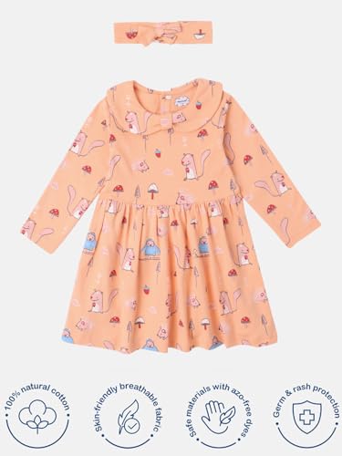 Image of Nautinati Baby Girls 100% Cotton Peterpan Collar Printed Dress | Age 0-3 Years