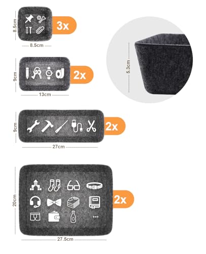 Voniobuy Schubladen Organizer, 9 Stücke Filz Schubladenbox Ordnungssystem, Aufbewahrungsboxen Set in 4 Größen für Home/Büro (Dunkelgrau)