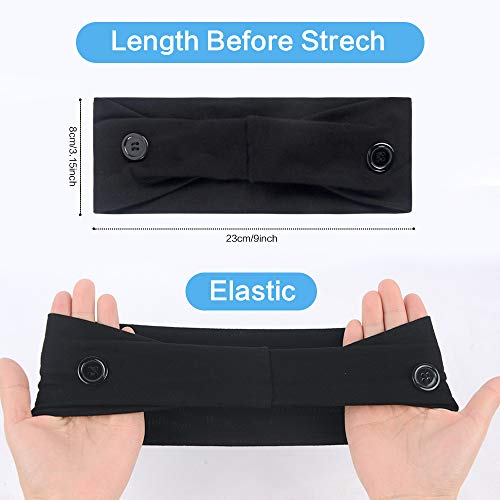 Sunland Headband With Buttons For Face Masks And Covers Unisex Elastic Hair Band For Ears Protection Bandannas For Head Wraps 3 Pack Black #TOP2