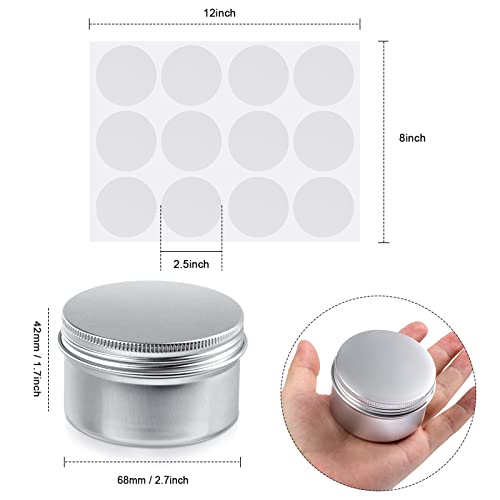 Patelai 24 Pcs 4 oz Round Aluminum Tin Jar Containers Refillable Metal Aluminum Tin Storage Cans with Screw Lid and 10 Sheets Label Sticker for Salve Spice Candy Candle Kitchen Small Items(Silver)2