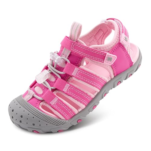 Stelle Boys Girls Sport Water Sandals Kids Summer Outdoor Beach Hiking Closed-Toe Athletic Shoes for Toddler/Little/Big Kids(Fuchsia,12ML)