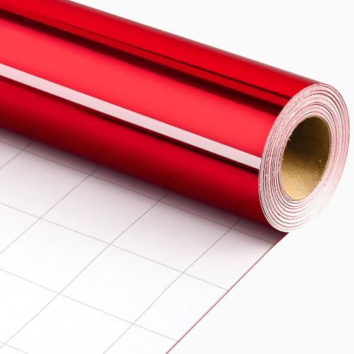 Merture Red Wrapping Paper Roll - 17 In X 32.8 Ft(46.5 sq.ft.) Metallic Red Solid Color Gift Wrap with Grid Cutting Lines for Mothers Day Christmas Birthday Wedding Bridal Shower Valentines Day