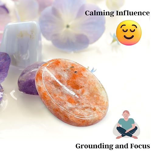 Image of Amazing Gemstone Sunstone Worry Stone, Healing Crystals - Piedra Crystal Fidget for Gift, Meditation, Calming, Relaxation, Stress Relief