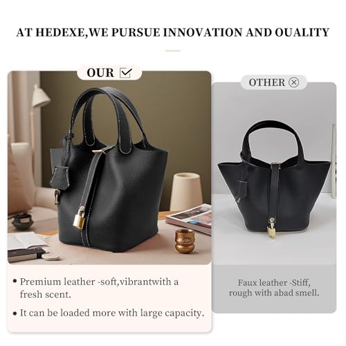 Bolso de cuero genuino estilo bucket para mujer miniatura 3