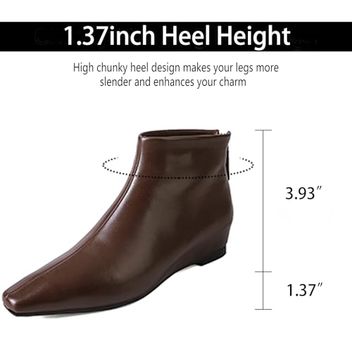 Women's Leather Hidden Wedge Dress Ankle Boots Pointed Toe Slip On Back Zipper Invisible Wedge Low Heel Short Boots For Work Walking Business Heeled Booties4