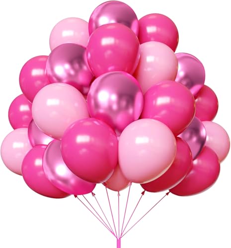 Lot de 67 ballons roses métallisés pour anniversaire, fête prénatale, mariage, Saint-Valentin et décoration de fête de princesse - 30,5 cm