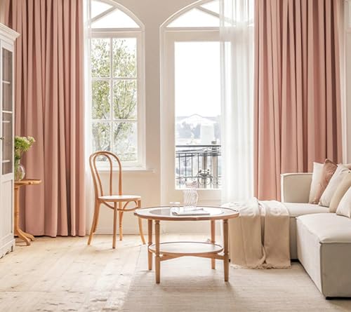 Gualiy Vorhänge mit Ösen 2er Set Blickdicht, Vorhänge Verdunkelnd Einfarbig Plissee Struktur Fenstervorhänge Schlafzimmer B 107 x H 132 cm Gardinen Vorhänge Wohnzimmer, Rosa
