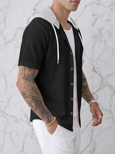 Image of Noble Monk Men's Half Sleeve Hooded Neck T-Shirt | Regular Fit Casual Summer Wear Hoodie Tee for Men
