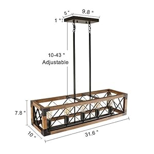 Giluta Rectangle Wood Chandelier Farmhouse Style Dining Room Kitchen Lighting Fixtures, 5 Lights Ceiling Hanging Pendant Lighting UL Listed Giluta Rectangle Wood Chandelier Farmhouse Style Dining Room Kitchen Lighting Fixtures 5 Lights Ceiling Hanging Pendant Lighting UL Listed