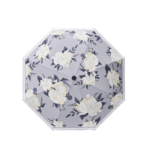 LIZHAYG Umbrella Windproof Strong Romantic Flower Language Umbrella Vinyl Coating Rain Parasol Sun Shade Folding Umbrellas(Ink white flower)