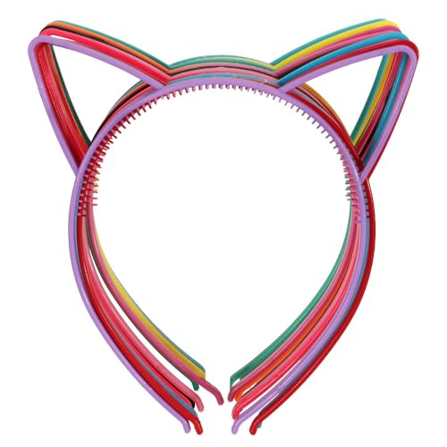 Ｎｏｏｎｈｏｒｓｅ Cat Ears Headband Thin Demon Horn Hair Hoop Evil Horns Hairband for Cat Party Cosplay Halloween Renaissance Birthday Decorations Favors Diademas Red Orange Black Pink Green, 12 Pack