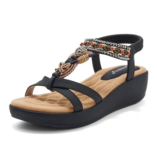 UMore Sandalias con Correa de Tobillo Mujer Trasera Tejida Bohemia con Tiras, Sandalia Mujer