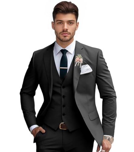Mens Suits 3 Piece Slim Fit Suit Set Solid Tuxedo Set for Wedding Groomsmen Business Prom Party