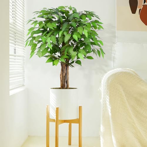 Image of 3ft Ficus Artificial Trees with Natural Curved Trunks, 36 inch Tall Lush Faux Tree for Home Decor Indoor, Green Lifelike Fake Ficus Tree Artificial Plants