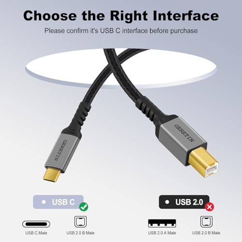 GERETIN USB B to USB C Printer Cable 2M USB Type B 2.0 Data Lead Scanner Cable USB Type C Printer Cable Braided Nylon Compatible with HP Canon Epson Lexmark MacBook Pro/Air iMac XPS ASUS Laptops etc - Image 5