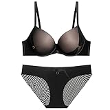 MOONBADI Sujetadores para mujer, conjuntos de ropa interior para mujer, brasier de apoyo con aros de algodón, copa completa, cómodo, brasier push up para mujer, Negro, 95B