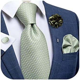 DiBanGu Men's Silk Tie and Lapel Pin Brooch Set Woven Pocket Square Cufflinks Paisley Stripe Solid Necktie Wedding Party Formal