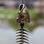 Fish Wind chime,Fish Skeleton Windchime,Fish Bone Cast Iron Wind Chimes Vintage Metal Wind Chimes Outdoor Soothing Melody for Garden Home Yard Porch Hanging Decor (Bronze)