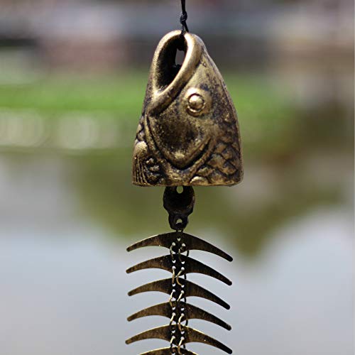 Fish Windchime,Fish Skeleton Windchime,Fish Bone Cast Iron Wind Chimes Vintage Metal Wind Chimes Outdoor Soothing Melody For Garden Home Yard Porch Hanging Decor (Bronze) #TOP3