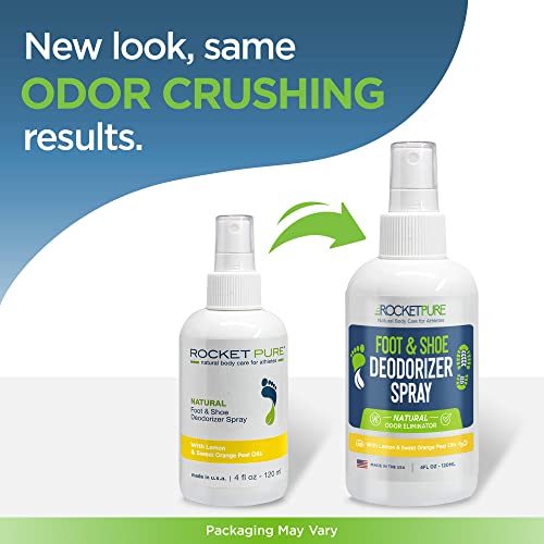 Rocket Pure Natural Shoe Deodorizer Spray & Foot Spray - Shoe Spray Deodorizer, Foot Spray Odor Eliminator Spray, Shoe Odor Eliminator, Foot Deodorant, Foot Odor Shoe Freshener (Lemon)