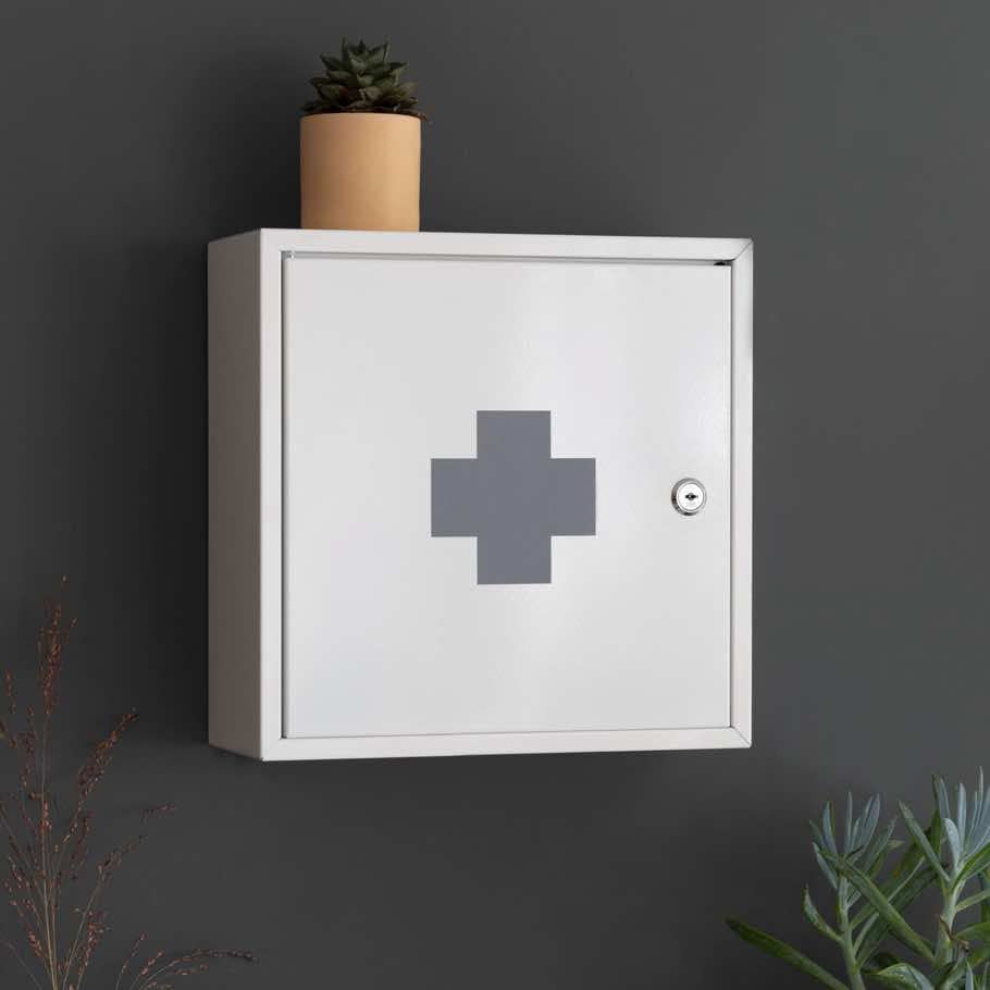 CKB LTDMedicine First Aid Medical Wall Mounted Cabinet Cupboard Locker With 3 Shelves & Lockable - Includes 2 Keys - Crafted in Powder Coated Steel - Small -H30 X W30 X D12cm