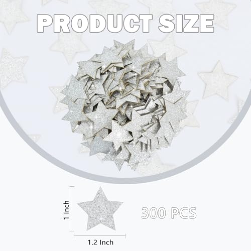Image of 300Pcs Glitter Silver Stars Confetti，Shiny Paper Table Confetti for Birthday Halloween Bachelorette Wedding Baby Shower Graduation Party Decorations Supplies