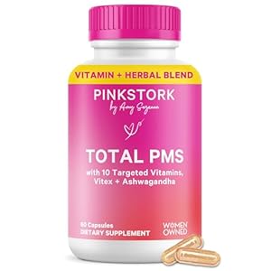 Pink Stork PMS Supplement for Women – Vitex, Ashwagandha, Maca Root & 10 Vitamins & Minerals to Support Hormone Balance, Mood, Bloating, Period Regularity – 60 Capsules
