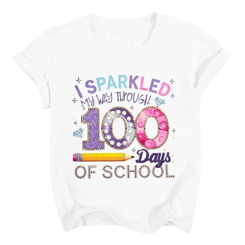 100 Days of School Shirt for Girls: 100th Day Shirts Kids Toddler Kindergarten Shirt Happy 100 Day Celebration Tee Tops