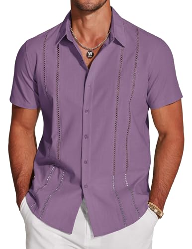 COOFANDY Men's Cuban Guayabera Shirt Short Sleeve Button Down Shirts Casual Summer Beach Linen Shirts
