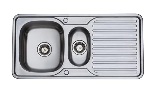 RUMO Prime Kitchen Sink 1.5 One and Half Bowl Stainless Steel Fully Reversible Sinks with Drainer 1000mm x 500mm Inset Includes Waste kit