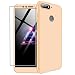 Produktbild AILZH Huawei Honor 7A/Y6 2018/Enjoy 8E Hülle 360 Grad Schutzhülle HandyHülle PC Hartschale Anti-Schock Anti-Kratz Stoßfänger 360°Full-Cover Case Matte Schutzkasten+Gehärteter Glasfilm Golden(Gold)