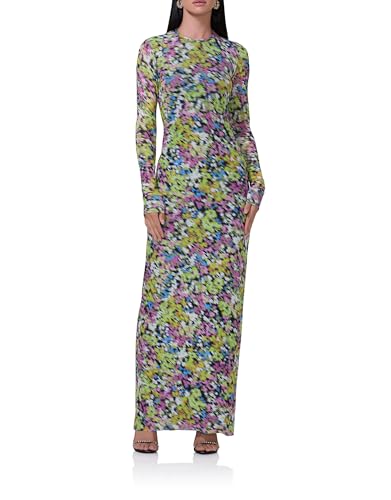 AFRM Women's Didi Crewneck Mesh Long Sleeve Maxi Bodycon Dress, Olive Blur Floral, X-Small