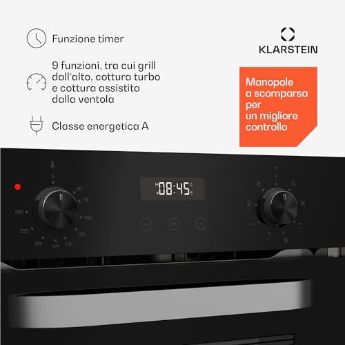 Klarstein Smartslim Forno Elettrico Da Incasso - 49L, 9 Funzioni, Pulizia A Vapore, Timer Digitale, Porta Rimovibile, Forno Ventilato, Design Nero, Classe Energetica A - 4