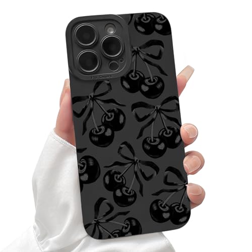 Lovmooful Compatible for iPhone 14 Pro Max Case Cute Aesthetic Ribbon Bowknot with Black Design for Girls Women Soft TPU Shockproof Protective Girly for iPhone 14 Pro Max Case-Cherry Bow