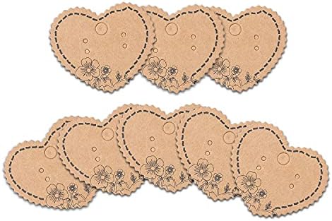 Grenali 100 Brown Heart Shape Earring Display Cards, Kraft Paper Jewelry Cards, 1.96"x1.6" (Pack of 100) image 5