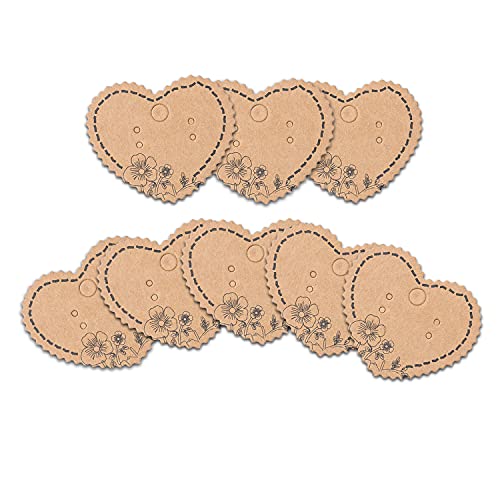 Grenali 100 Brown Heart Shape Earring Display Cards Kraft Paper Jewelry Cards 1.96x1.6 (Pack of 100)