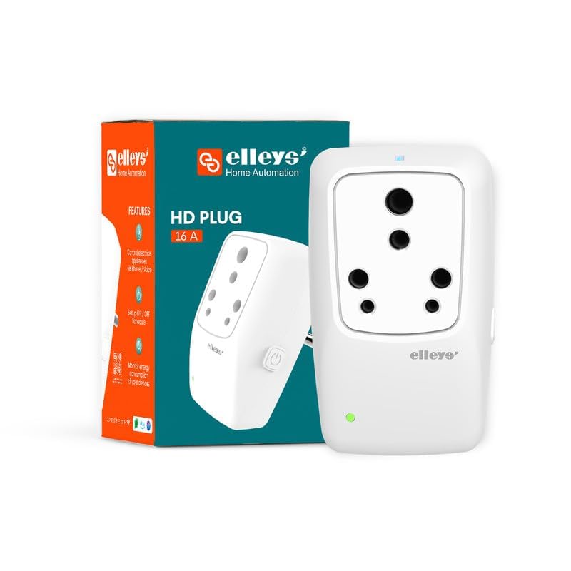 Elleys 16A Wi-Fi Smart Plug with Energy Monitoring | Suitable for Large Appliances Like Water Heater/Geysers, AC, Refriger...