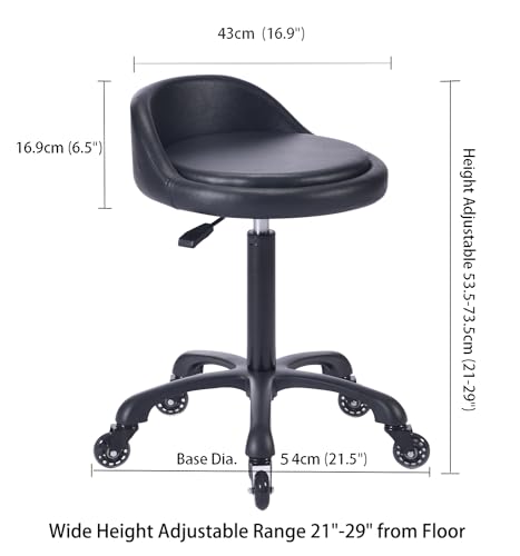 Image of Rolling Salon Stool Chair with Back Support Hydaulic Height Adjustable on Swivel Wheels Heavy Duty for Hair Cutting Esthetician Tatto Beauty Spa Bar Lab Clinic Kitchen Office Home (Black)