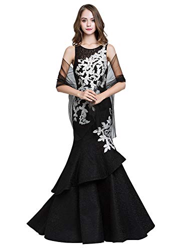 Sarahbridal Damen Spitze Meerjungfrau Ballkleider Lange Pailletten Perlen Abend Ballkleider - Schwarz - 34 Cover