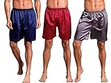 Mens Satin Boxer Shorts Silky Underwear Silk Sleep Pajama Bottoms Silk Boxers for Men (3P-Blue+Gray+Red, Medium)