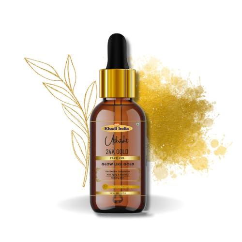 Image of khadi 24K Gold Face Oil Serum, Anti-Aging & Brightening with Vitamin E, Lightweight & Non-Sticky, 30ml