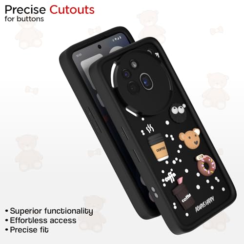 Image of Pikkme Back Cover for Nothing Phone 3a Pro 5G | Cute Fun Cartoon 3D Bear Silicone Full Body Protection Bumper Case (Black)