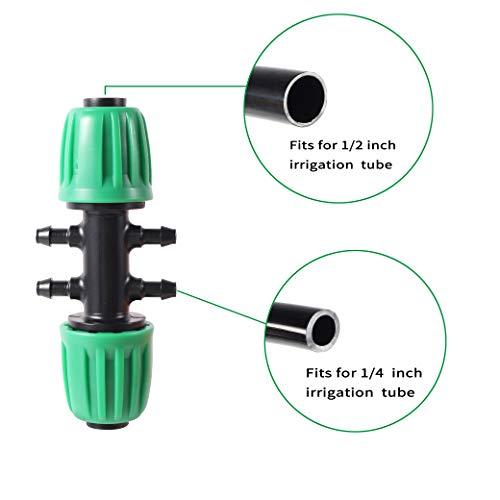 FULAIERGD Pack of 10 T-piece Barb Fittings, 1/2 inch to 1/4 inch, Polyethylene, Irrigation Pipe, Schwarz+grün, 10 Stück 6 Kanäle - Image 2