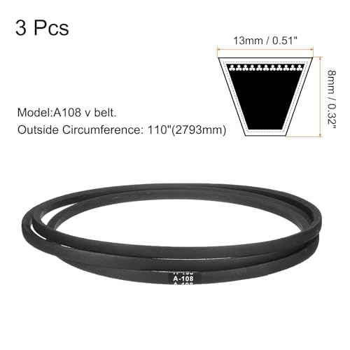 Image of uxcell 3pcs A108 or 4L1100 Classic Wrapped Rubber V-Belt, 108 inch(2743mm) Inside Circumference, A Profile V Belt