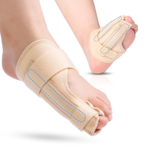 Big Toe Splint for Women & Men Broken Big Toe Support Brace for Fracture Fixation Sports Sprains Injuries Adjustable Big Toe Protector with 2 Stainless Steel Plates for Day & Night - LeftBeige