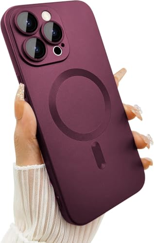 Image of DIZORO Magnetic Case for iPhone 12 Pro Max Cover [Compatible with MagSafe][Built-in Camera Lens Protector] Slim Soft Silicone Bumper Shockproof Metallic Luster Back Cover Phone Cases (Wine)