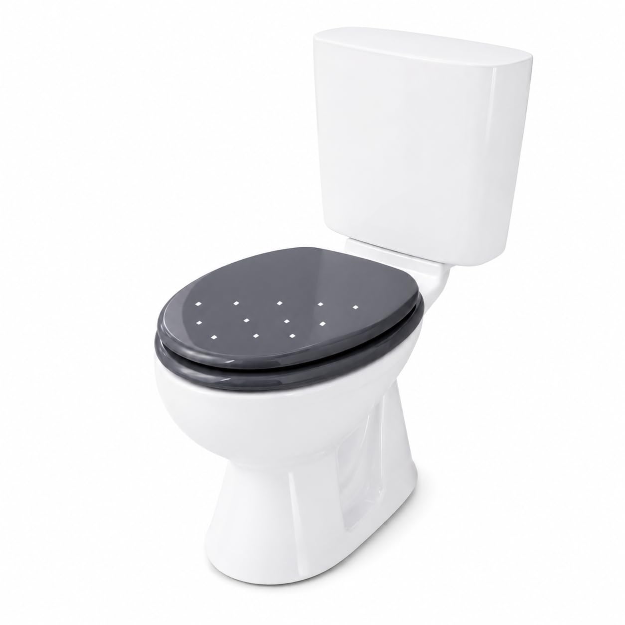 Wooden Toilet Seat with Unique Design 18 Inch MDF Wood Toilet Seat Replacement Bathroom WC Seat Easy to Clean Fixing Included. (Black-Diamante)