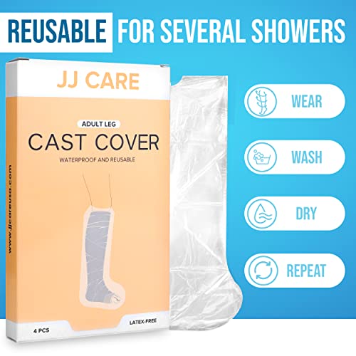 Jj Care Leg Cast Cover [Pack Of 4], Leg Shower Protector After Surgery, Reusable Waterproof Cast Cover For Leg, Adult Leg Cast Protector For Broken Leg, Wounds, And Burns #TOP2